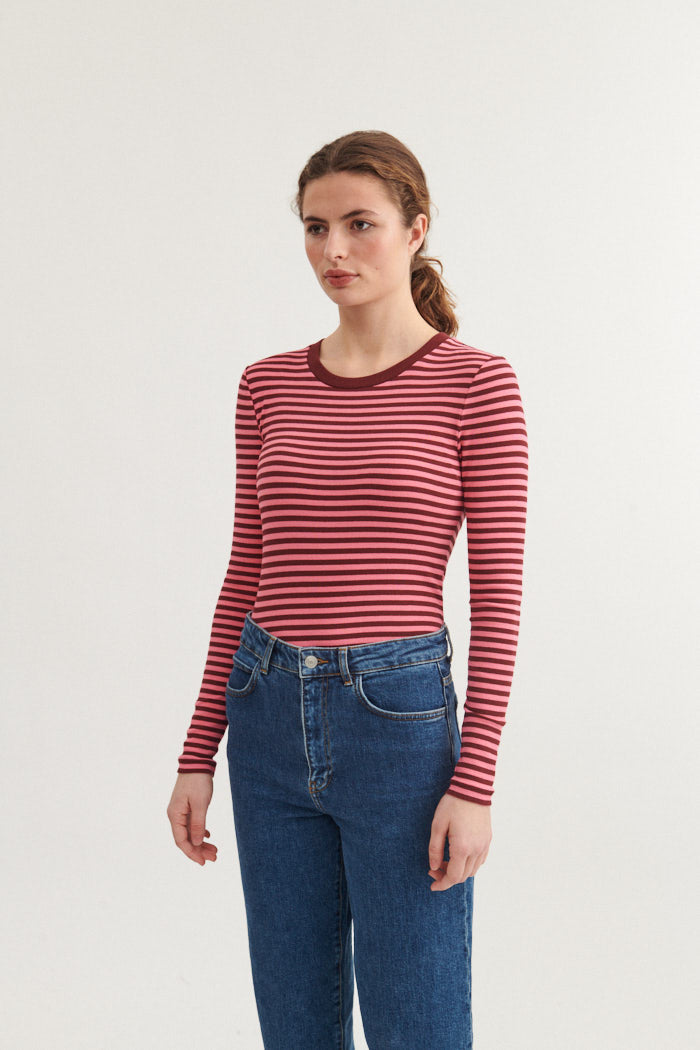 Basic Apparel Ludmilla LS Tee T-shirts 796 Bubble gum/Bordeaux Truffle